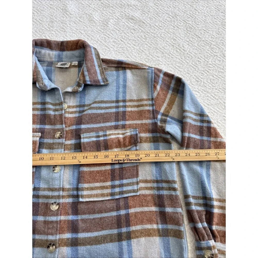 Ford Bronco Flannel Shirt Women’s S/M  Blue Plaid Western Oversized Shacket